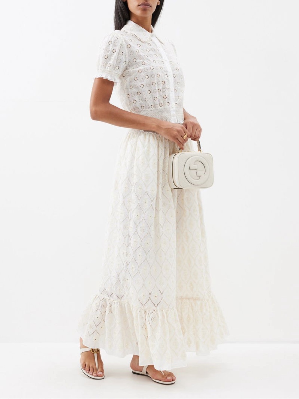 Gucci Cropped Broderie Anglaise Blouse White Eyelet